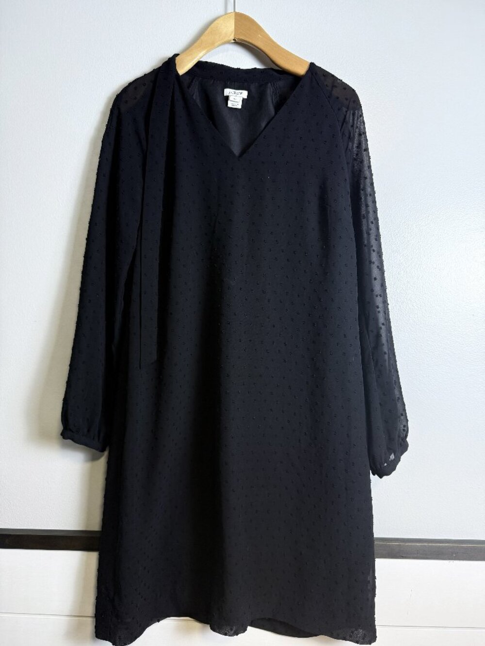 J.Crew Women’s Long Sleeve Sheer Clip Dot Black Mid Dress Size 00